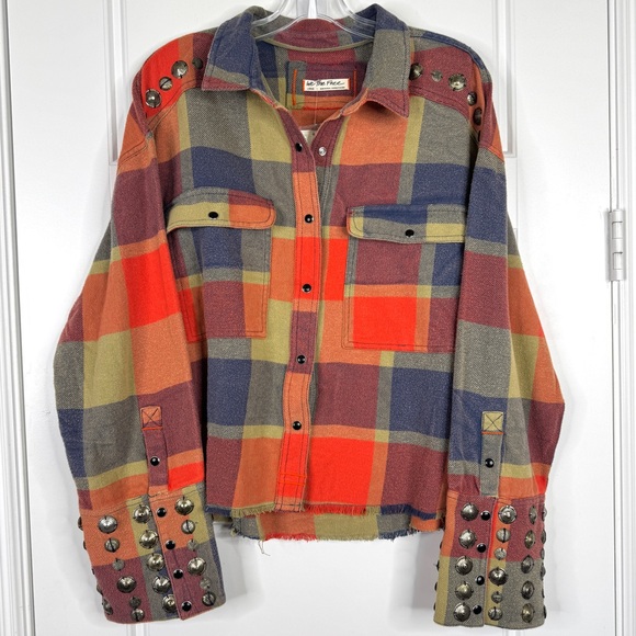 FREE PEOPLE Austin NEW Plaid Buttondown Size L Yellow Ochre Combo We The Free - Picture 2 of 15